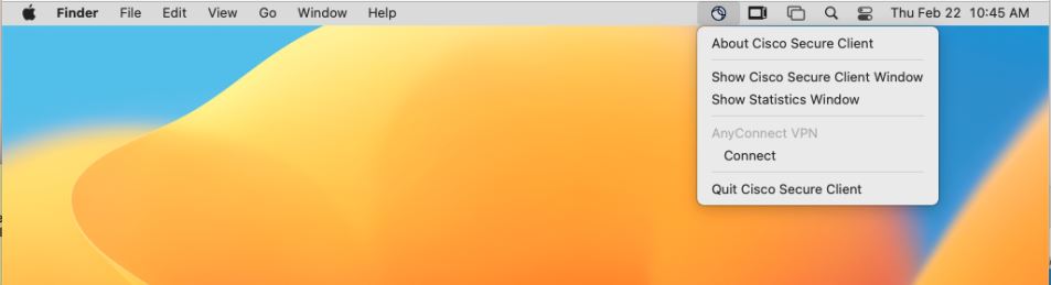 Image of Open Cisco Secure Client on Mac.