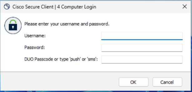 "Computer Login" prompt option for campus VPN.