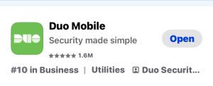 What is looks like to choose the Duo Mobile app in your app store.